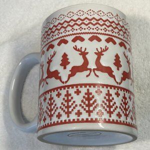 Christmas Sweater Mug Reindeer Snowflake Trees Red & White ❄